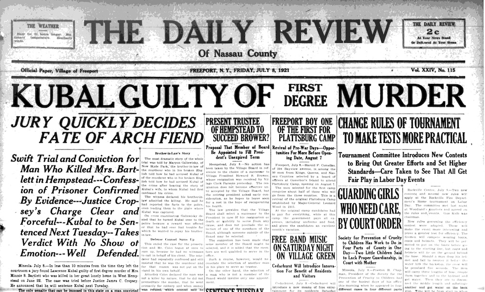 History: Man Found Guilty Within 11 Minutes For Grisly West Hempstead Murder Back in 1921